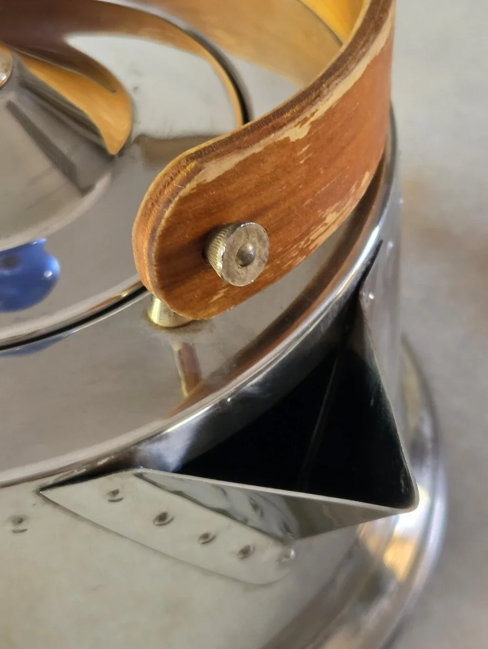 Vintage Bodum Ottoni Tea Kettle 1.5L, Stainless Steel, Wooden Handle, Blue Eye
